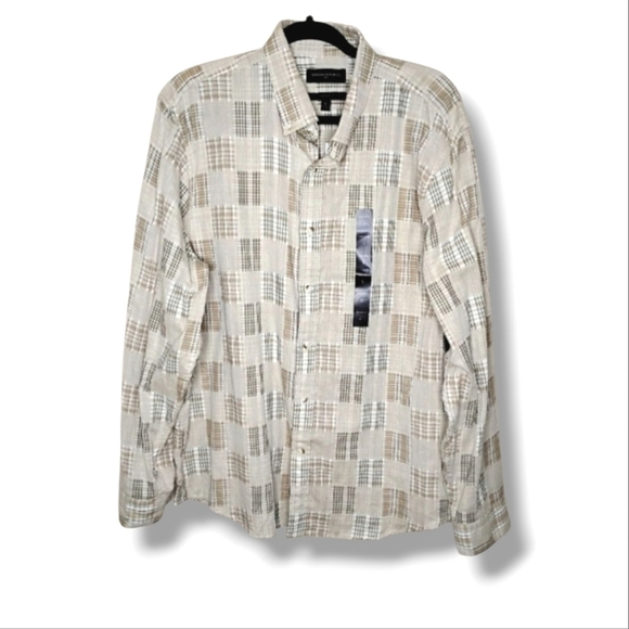 NWT Banana Republic Double Weave Patchwork Shirt Men's L Untucked Fit - Picture 1 of 8